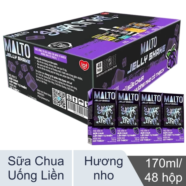 Thùng 48 hộp sữa chua uống nho có thạch LOF Malto 170ml