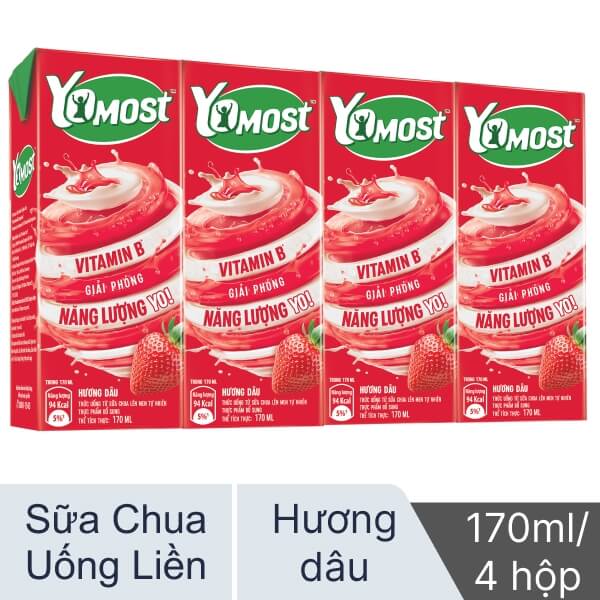 Lốc 4 hộp sữa chua YoMost dâu 170ml