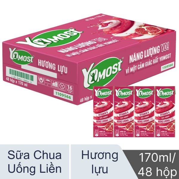 Thùng 48 hộp sữa chua YoMost lựu 170ml