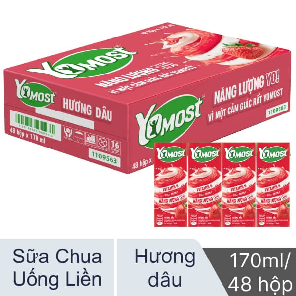 Thùng 48 hộp sữa chua YoMost dâu 170ml