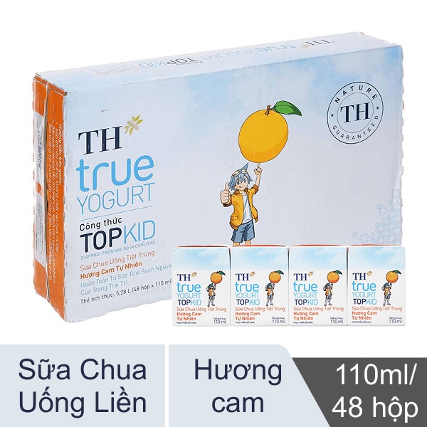 Thùng 48 hộp sữa chua TH True Yogurt Top Kid cam 110ml