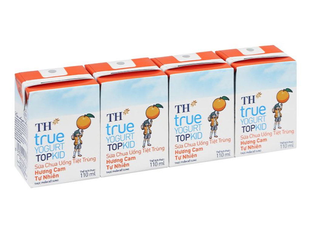 Lốc 4 hộp sữa chua uống cam TH True Yogurt Top Kid 110ml