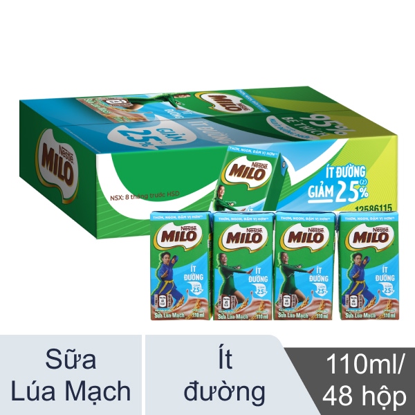 48 hộp sữa lúa mạch Milo ít đường 110ml