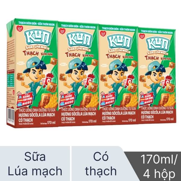 4 hộp sữa lúa mạch Lof Kun có thạch 170ml