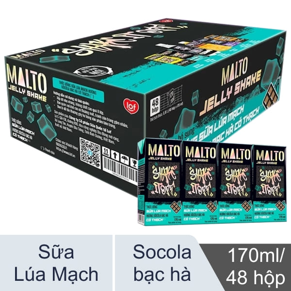 Thùng 48 hộp sữa lúa mạch socola bạc hà LOF 170ml