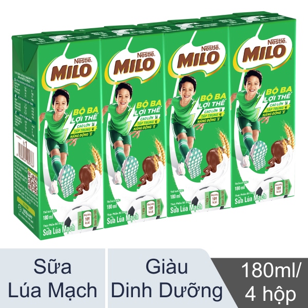 4 hộp sữa lúa mạch Milo 180ml