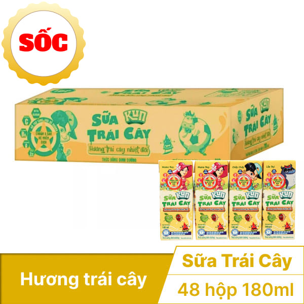 Thùng 48 hộp sữa trái cây Kun trái cây 180ml