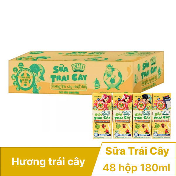 Thùng 48 hộp sữa trái cây Kun trái cây 180ml