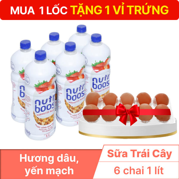 6 chai sữa trái cây Nutriboost dâu 1 lít