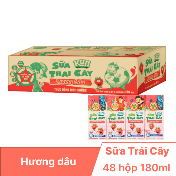 Thùng 48 hộp sữa trái cây Kun dâu 180ml