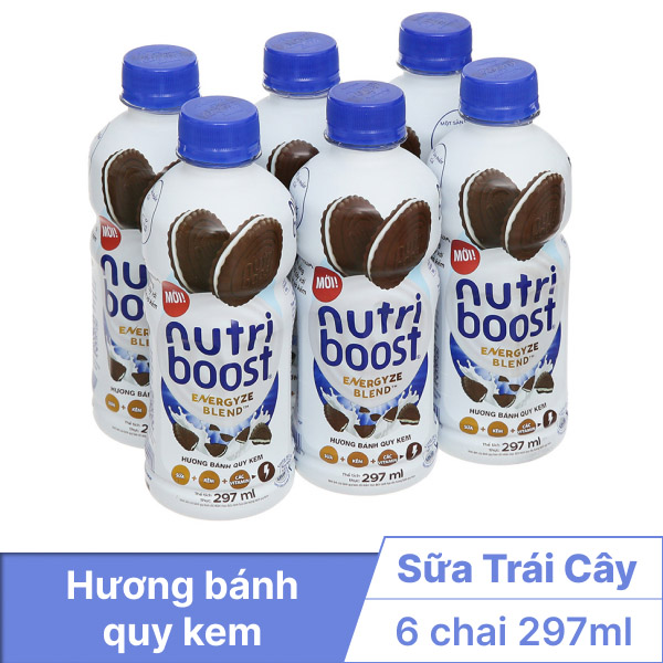 6 chai sữa trái cây Nutriboost bánh quy kem 297ml
