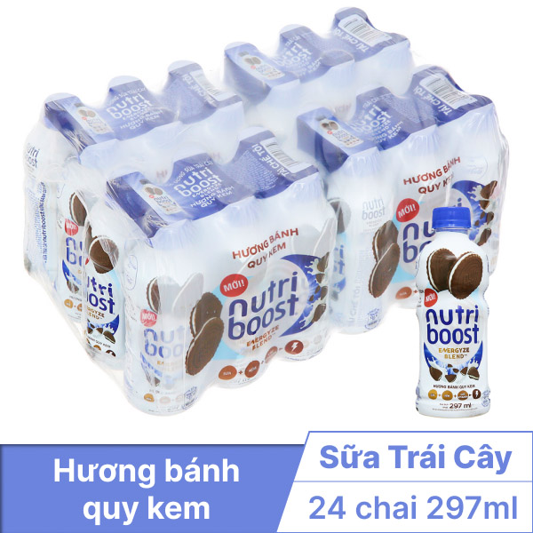 Thùng 24 chai sữa trái cây Nutriboost bánh quy kem 297ml