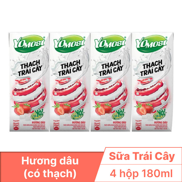 Lốc 4 hộp thạch trái cây YoMost hương dâu 180ml