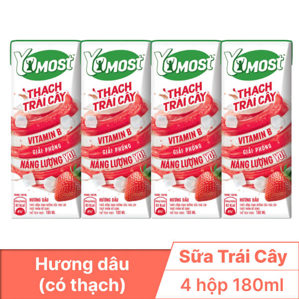 Lốc 4 hộp thạch trái cây YoMost hương dâu 180ml