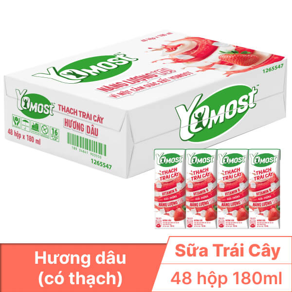 Thùng 48 hộp thạch trái cây YoMost hương dâu 180ml