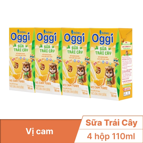 Lốc 4 hộp sữa trái cây oggi cam 110ml