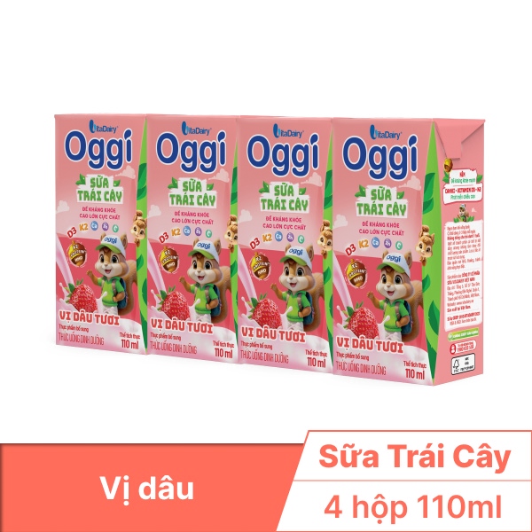 Lốc 4 hộp sữa trái cây oggi dâu 110ml