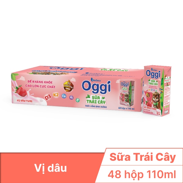 Thùng 48 hộp sữa trái cây oggi dâu 110ml