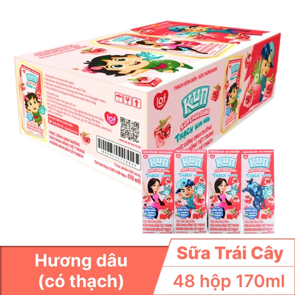 Thùng 48 hộp sữa trái cây Kun hương dâu có thạch 170ml