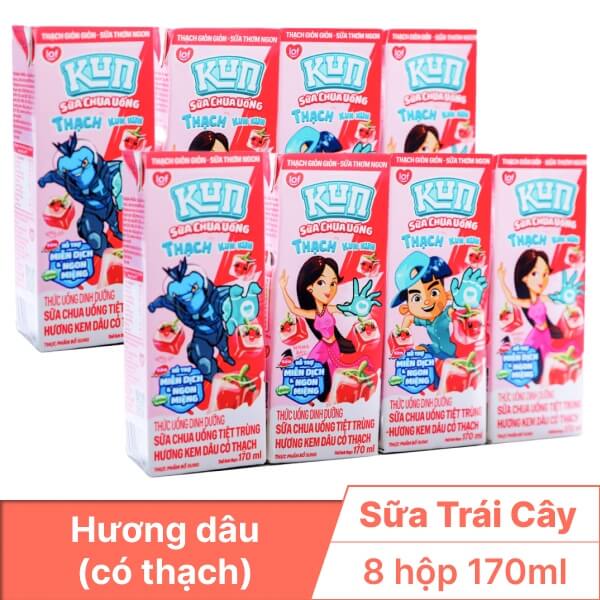 2 lốc sữa trái cây Kun dâu có thạch 170ml