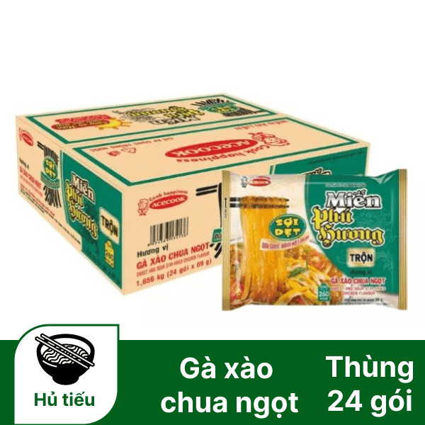 Thùng 24 gói miến trộn Phú Hương gà xào chua ngọt gói 69g