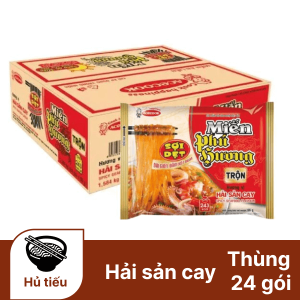 Thùng 24 gói miến trộn Phú Hương hải sản cay gói 66g