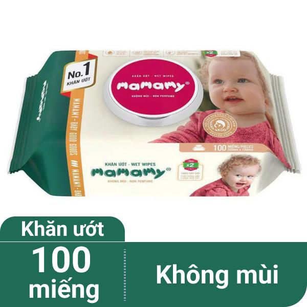 Khăn ướt em bé Mamamy không mùi gói 100 miếng