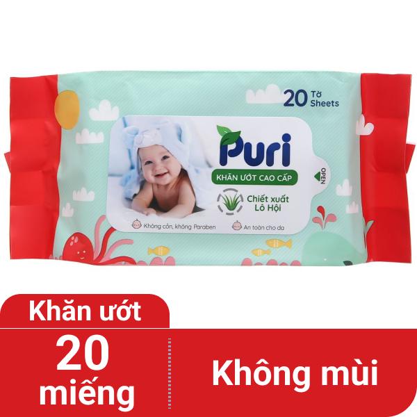 Khăn ướt em bé Puri lô hội gói 20 miếng