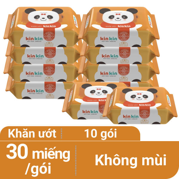Combo 10 gói khăn ướt KinKin không mùi 30 miếng