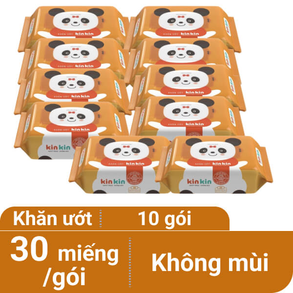 Combo 10 gói khăn ướt KinKin không mùi 30 miếng