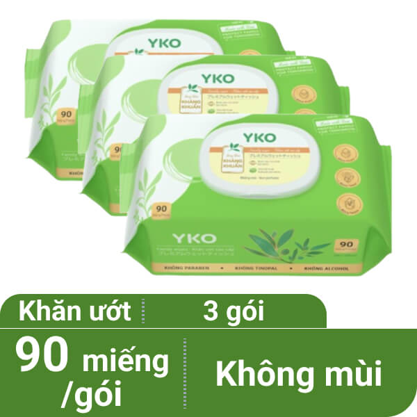 Combo 3 gói Khăn ướt cao cấp YKO không mùi 90 miếng