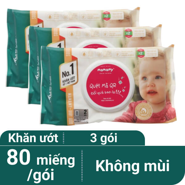 3 gói khăn ướt em bé Mamamy không mùi gói 80 miếng
