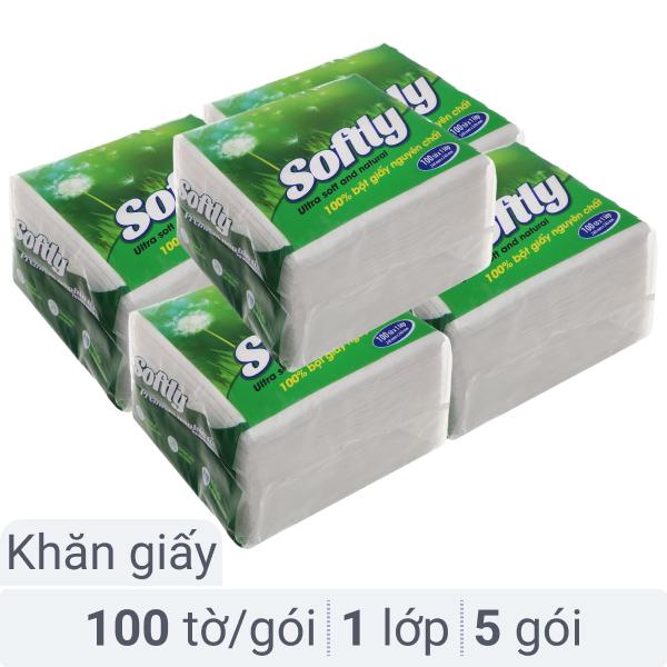 5 gói khăn giấy ăn Softly 1 lớp 100 tờ