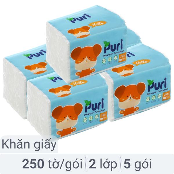 5 gói khăn giấy Puri 2 lớp 250 tờ