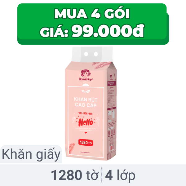 Khăn giấy treo Hannah-Seyo không mùi 4 lớp 1280 tờ