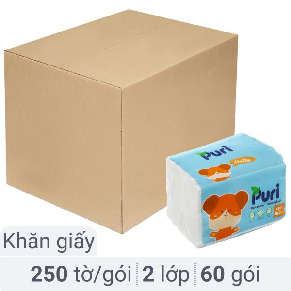 Thùng 60 gói khăn giấy Puri 2 lớp 250 tờ