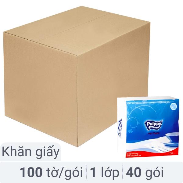 Thùng 40 gói khăn giấy ăn Pulppy 1 lớp 100 tờ