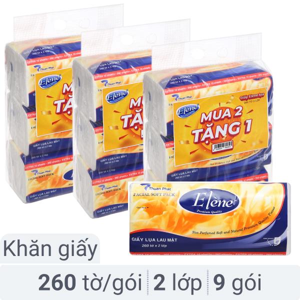 Combo 3 lốc 3 gói khăn giấy lụa Elène 2 lớp 260 tờ