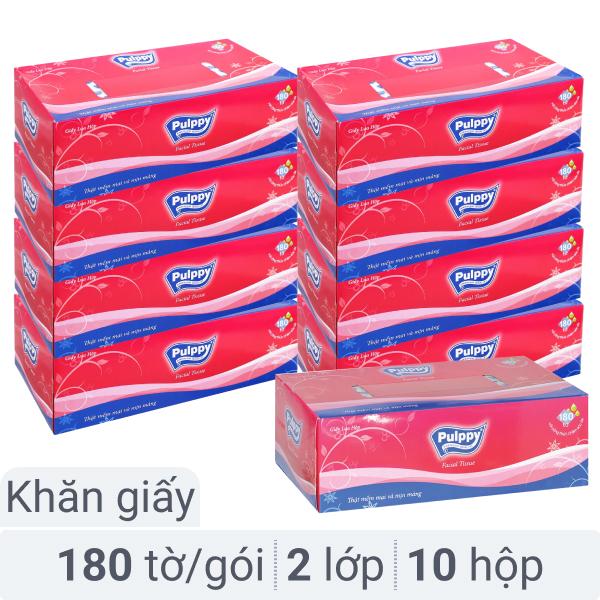 Combo 10 hộp khăn giấy Pulppy 2 lớp 180 tờ
