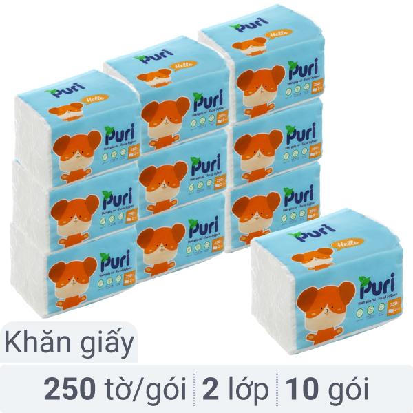 Combo 10 gói khăn giấy Puri 2 lớp 250 tờ