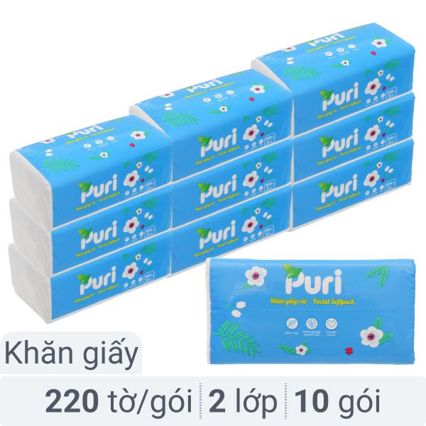Combo 10 gói khăn giấy Puri 2 lớp 220 tờ