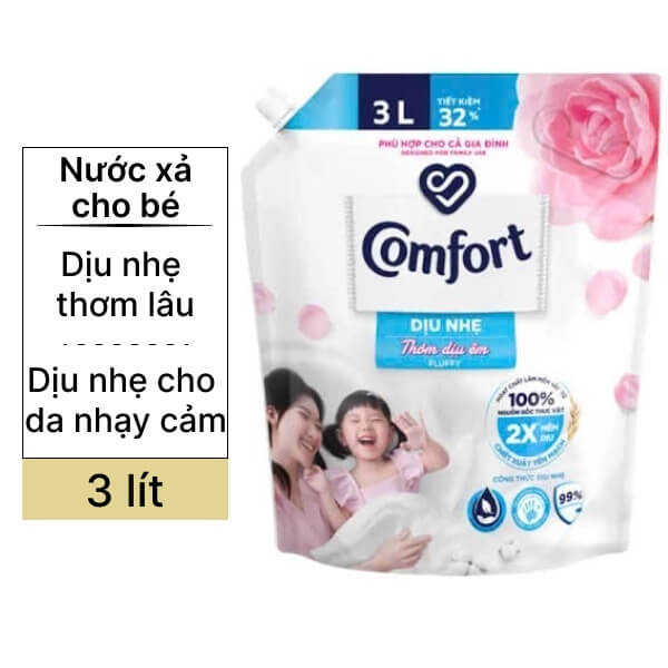 Nước xả vải Comfort dịu nhẹ thơm dịu êm 3 lít