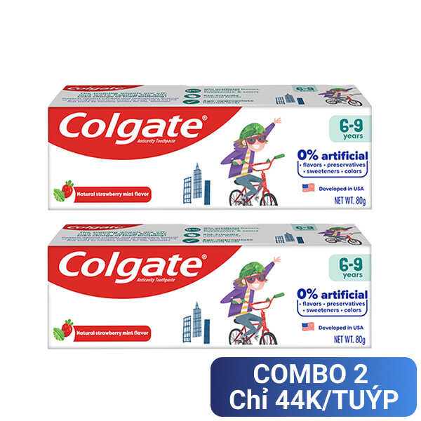 2 tuýp kem đánh răng Colgate 6-9 tuổi hương bạc hà 80g
