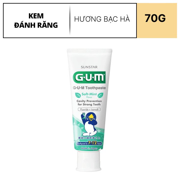 Kem đánh răng cho bé 7 - 12 tuổi Sunstar Gum hương bạc hà 70g