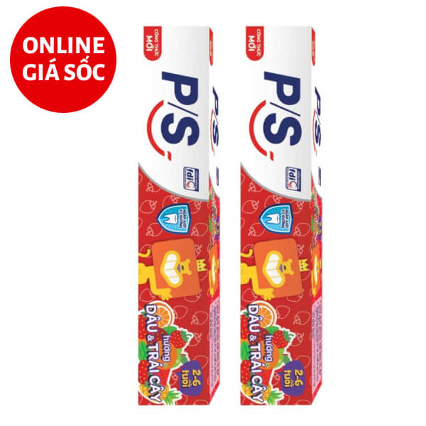 2 tuýp kem đánh răng trẻ em 2-6 tuổi P/S hương dâu 90g