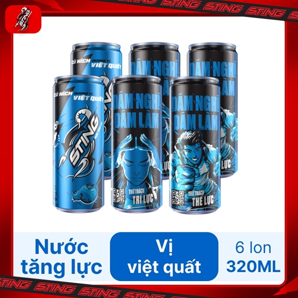 6 lon nước tăng lực Sting việt quất 320ml