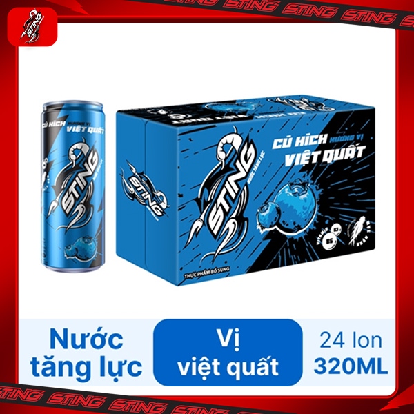 Thùng 24 lon nước tăng lực Sting việt quất 320ml