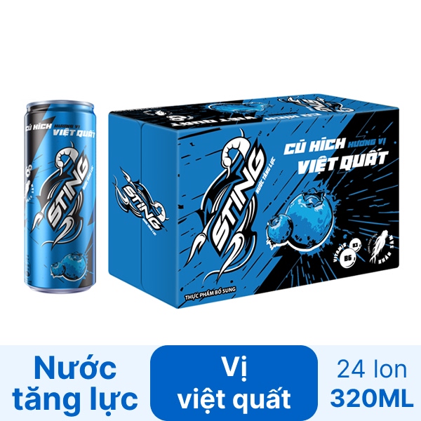 Thùng 24 lon nước tăng lực Sting việt quất 320ml