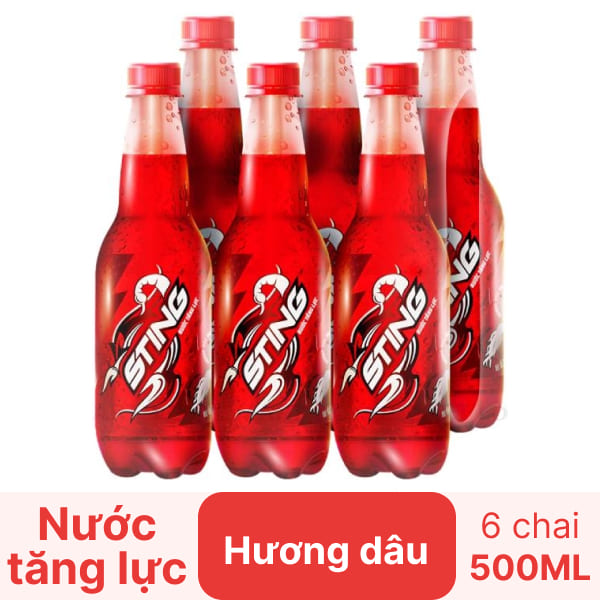Lốc 6 chai nước tăng lực Sting hương dâu 500ml