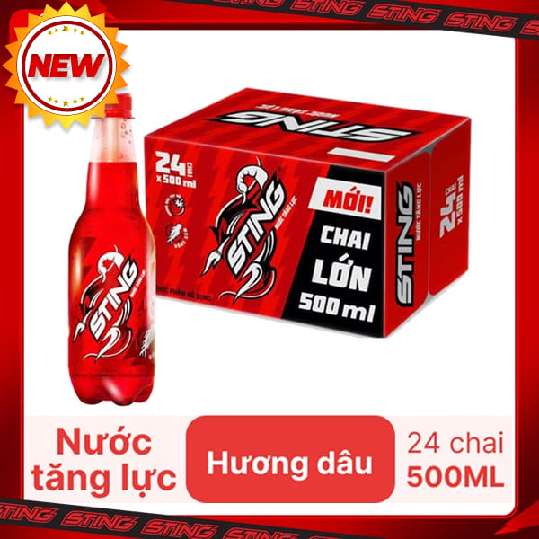 Thùng 24 chai nước tăng lực Sting hương dâu 500ml